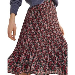 Boden Floral Pleated Midi Skirt in Black and Pink